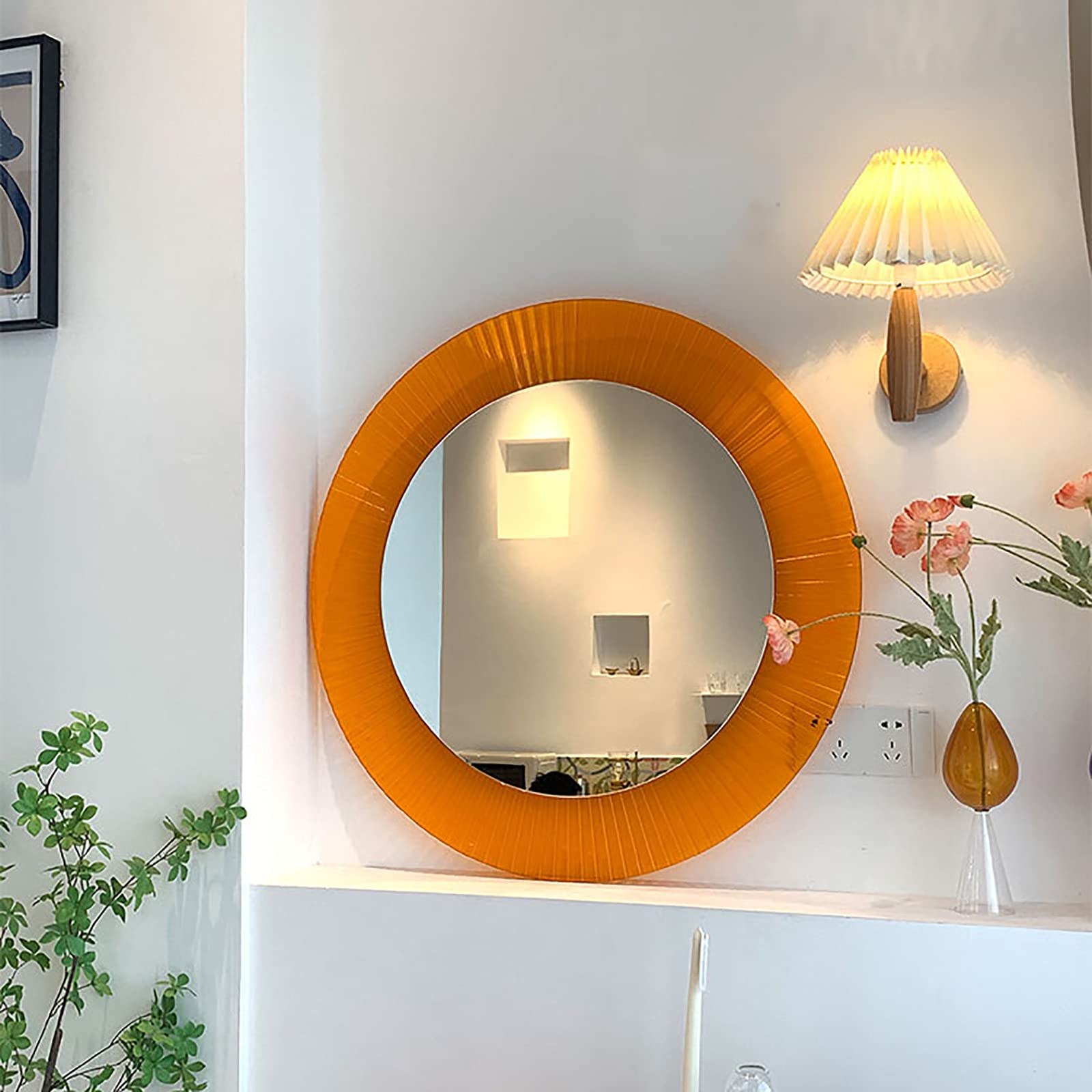 Amazon.co.jp: 壁掛けバスルームミラーオレンジラウンドアクリル化粧鏡